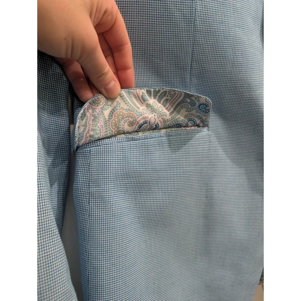 Madison Mens Modern Fit Blue Gingham Suit Jacket 38R Preppy Cotton Summer Lined